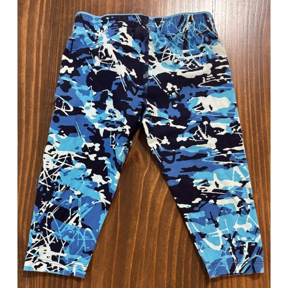 Nike Girls Blue Abstract Camo Print Capri Leggings Pink Logo Size 6X L 6-7 Years